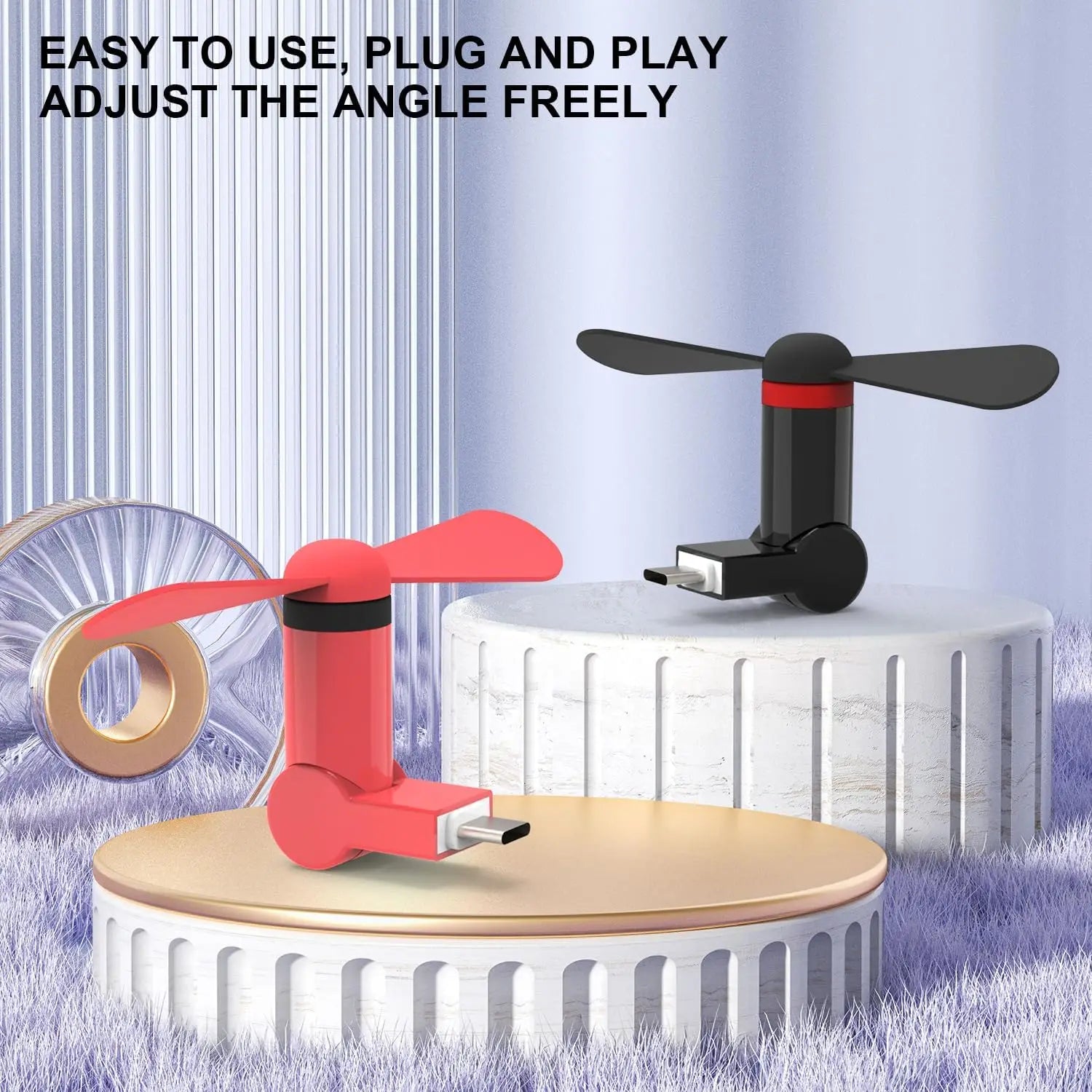 Type C Mini Fan 2-Pack, 180 Rotating Portable USB-C Cooler for Mobile Phones, Compatible with iPhone 15 Series and More Devices