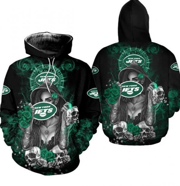 Nfl New York Jets Skulls Flowers Gift For Fan 3d Hoodie